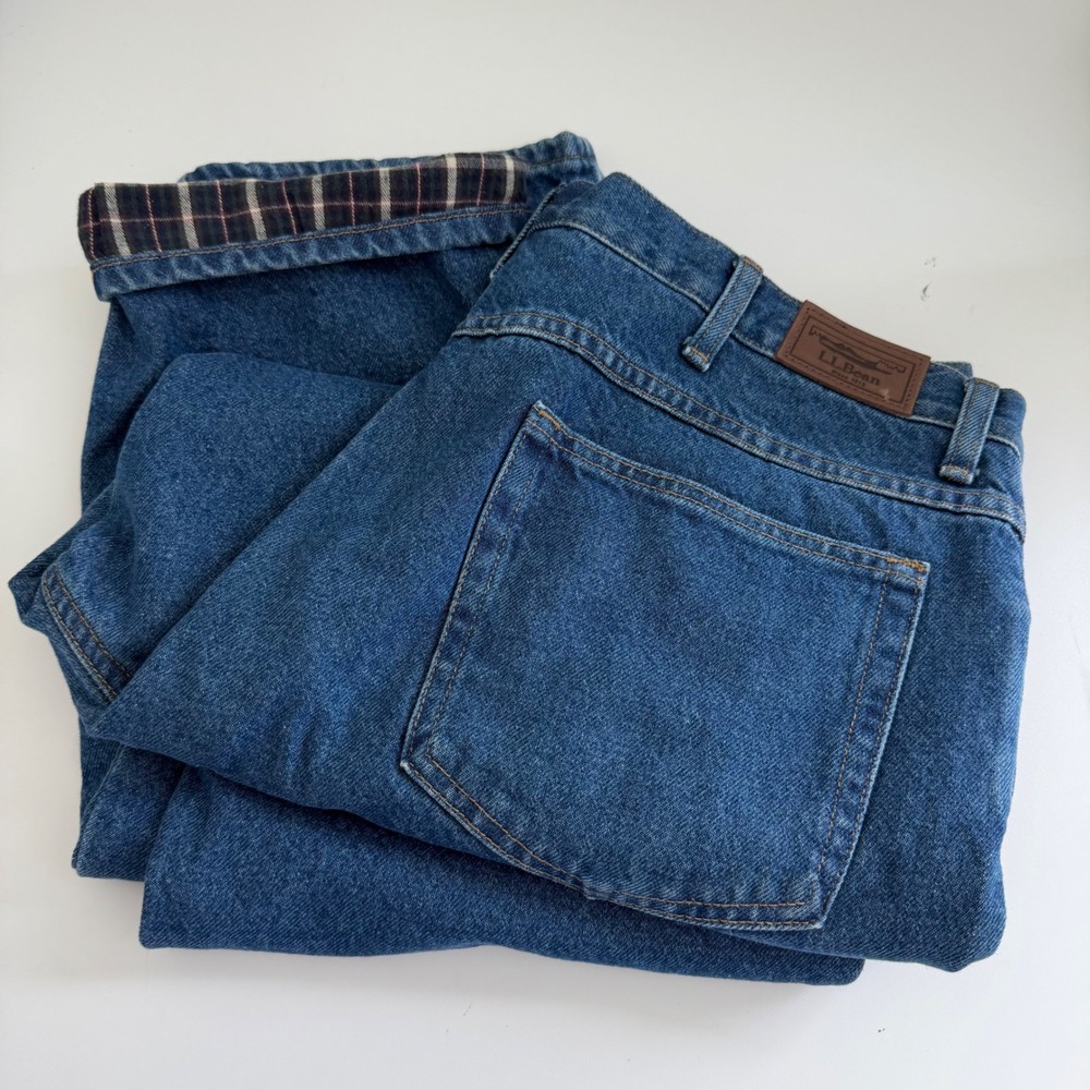 LL Bean Flannel Lined Jeans Classic Fit Straight Leg Men's 37x29 100% cotton